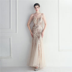 Elegant High Waist Evening Gown with Spaghetti Straps