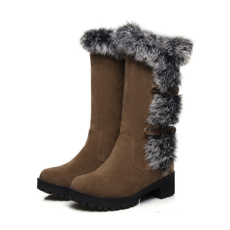 Suede Low Heel Snow Boots with Fur