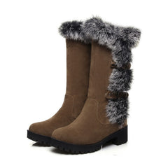 Suede Low Heel Snow Boots with Fur