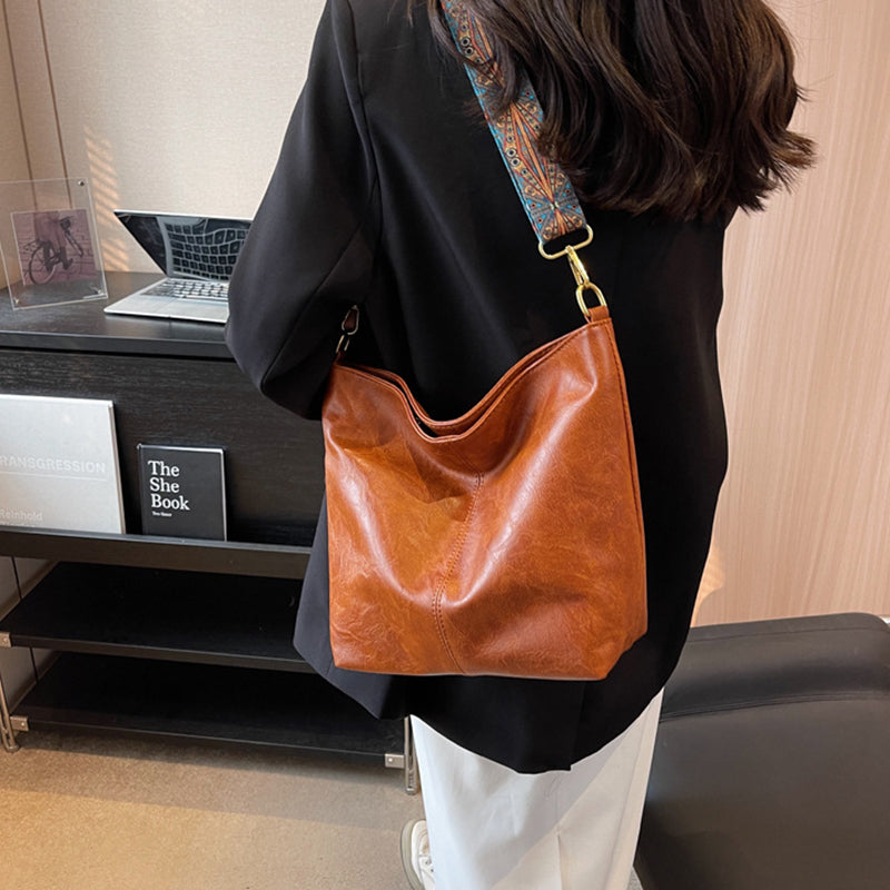 Retro Bucket Messenger Bag with Wide Shoulder Strap in 4 Colors