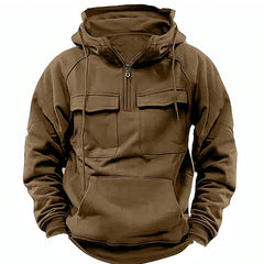Men's Half Zip Long Sleeve Pullover with Drawstring and Pockets in 3 Colors M-XXXL