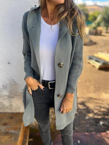 Button-Up Mid-Length Sweater Cardigan