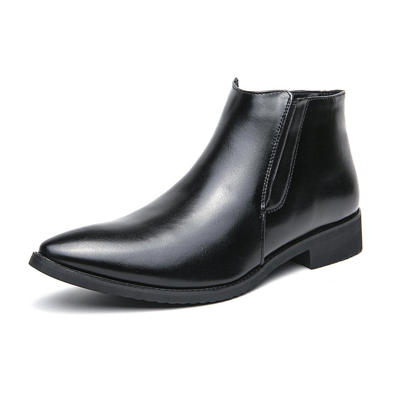 Men's Leather Ankle Boots with Pointed Toe and Side Zipper