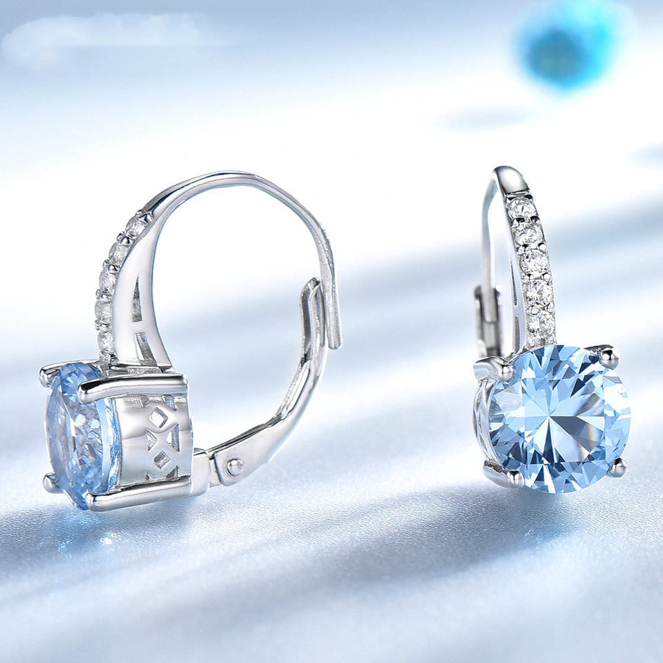 Sterling Silver Drop Topaz Gemstone and Diamond Earrings