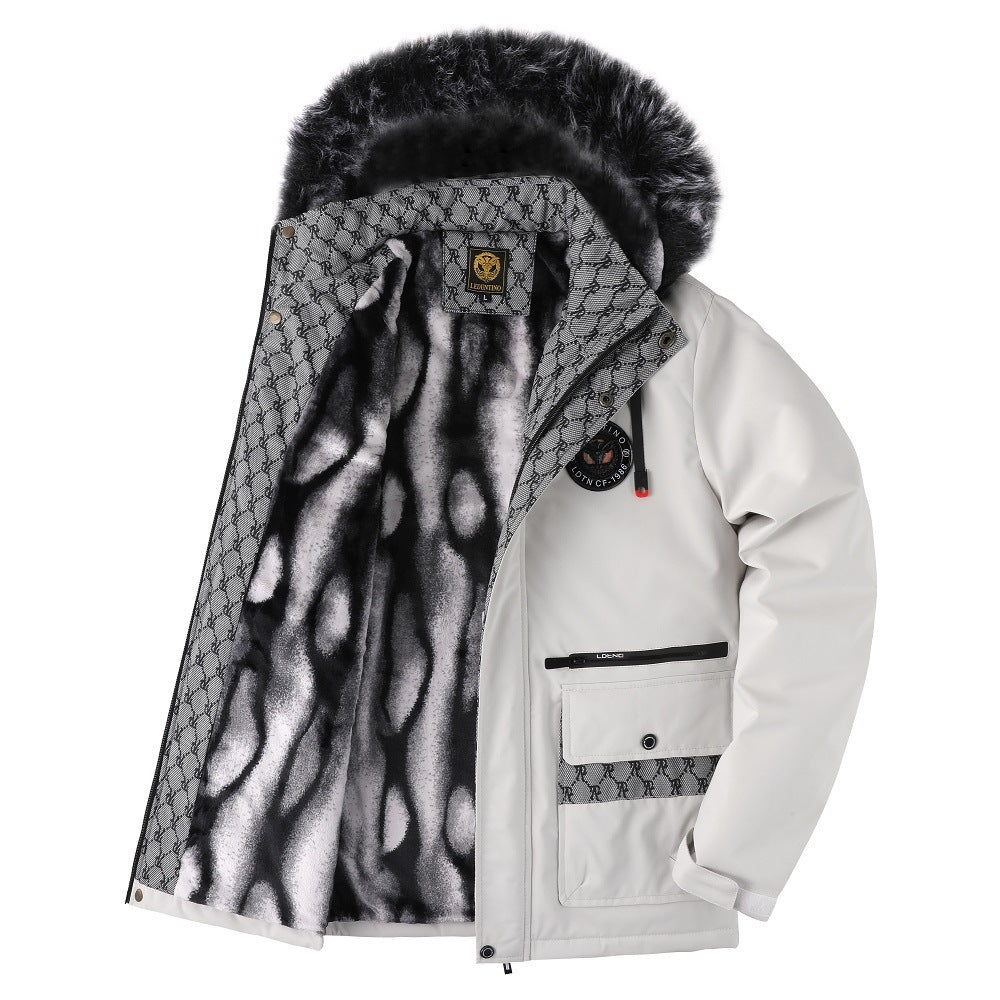 Herrenjacke mit abnehmbarer, pelzgefütterter Kapuze