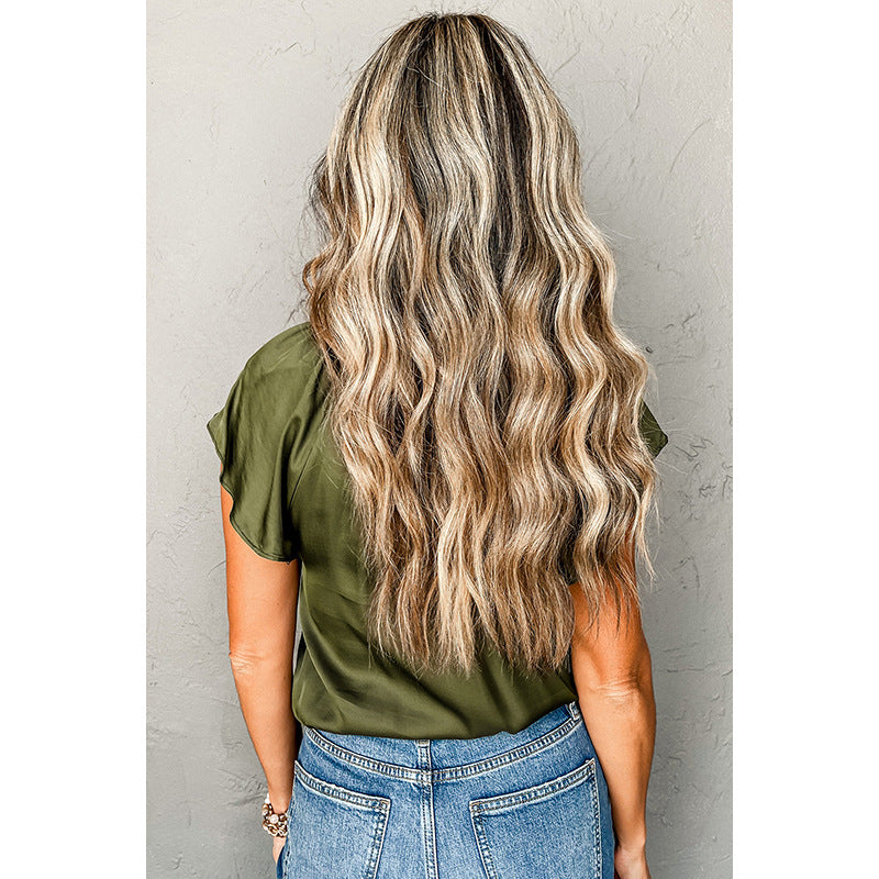 Elegantes Plissee-Top mit kurzen Ärmeln aus Satin in 2 Farben S-XL