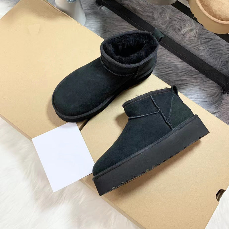 Short Ankle Height Plush Snow Boots with Thick Sole in 4 Colors
