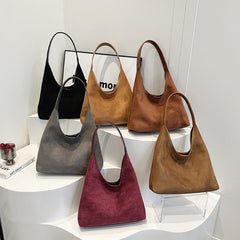 Solid Colour Suede Shoulder Bag