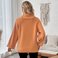 Orange Twist Weave Bubble Sleeve Turtleneck Sweater