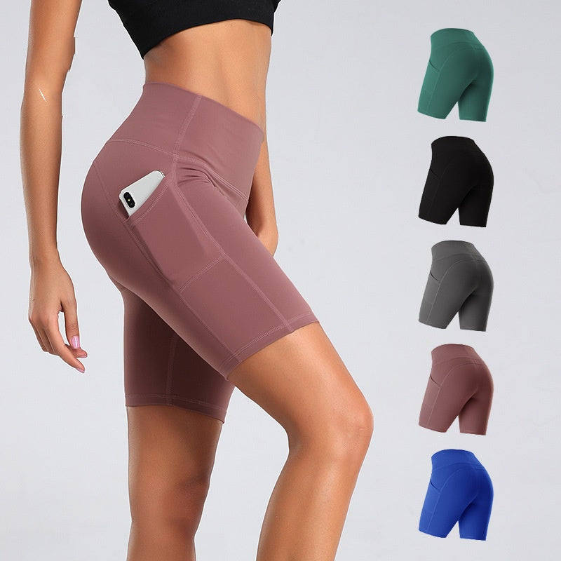 High Waist Mid-Length Activewear Yoga Shorts with Pockets