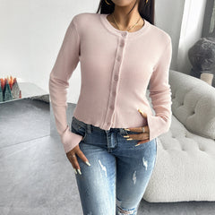 Button-Up Long Sleeve Solid Colour Cardigan
