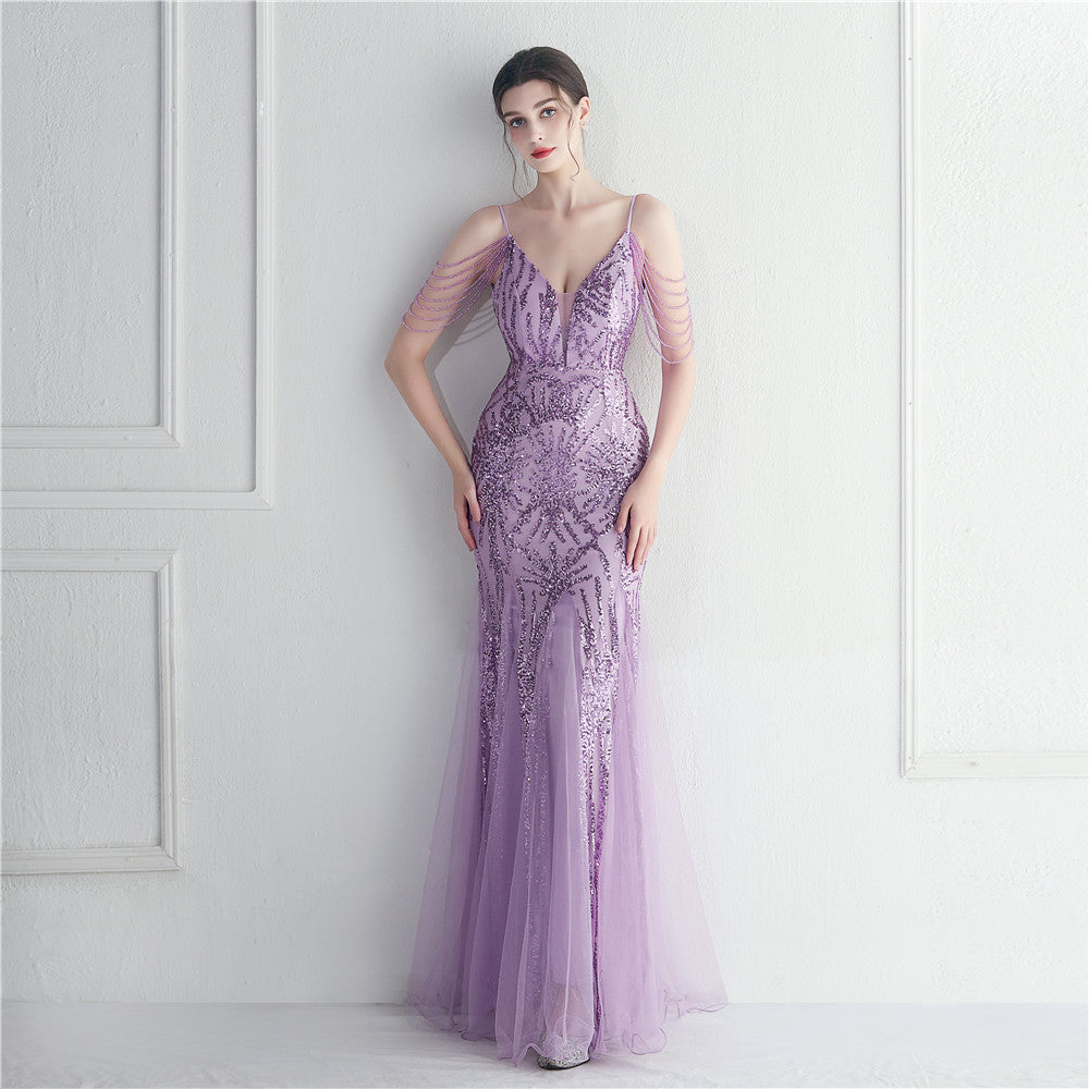 Elegant High Waist Evening Gown with Spaghetti Straps