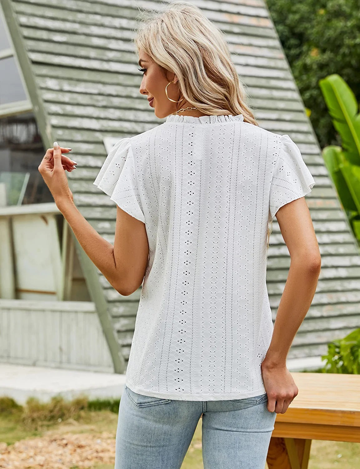 V-Neck Ruffled Short Sleeve Top in 6 Colors S-2XL