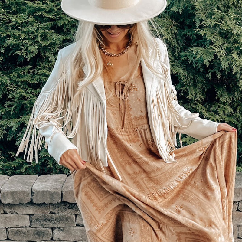 PU Leather Deerskin Jacket with Tassels in 3 Colors S-XL