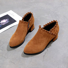 Suede Thick Heel Pointed Toe Ankle Boots in 2 Colors