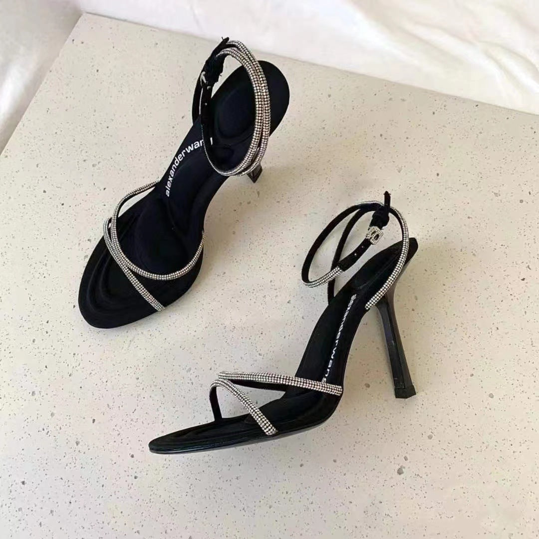 High Heel Riemchen Stilettos mit Strass in 2 Farben