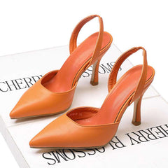 Elegant Solid Colour Pointed Toe Slingback Heels