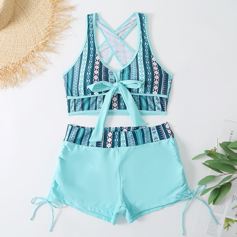 Two Piece Swimsuit with Shorts and Halter Neck