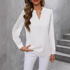 V-Neck Blouse with Long Chiffon Sleeves