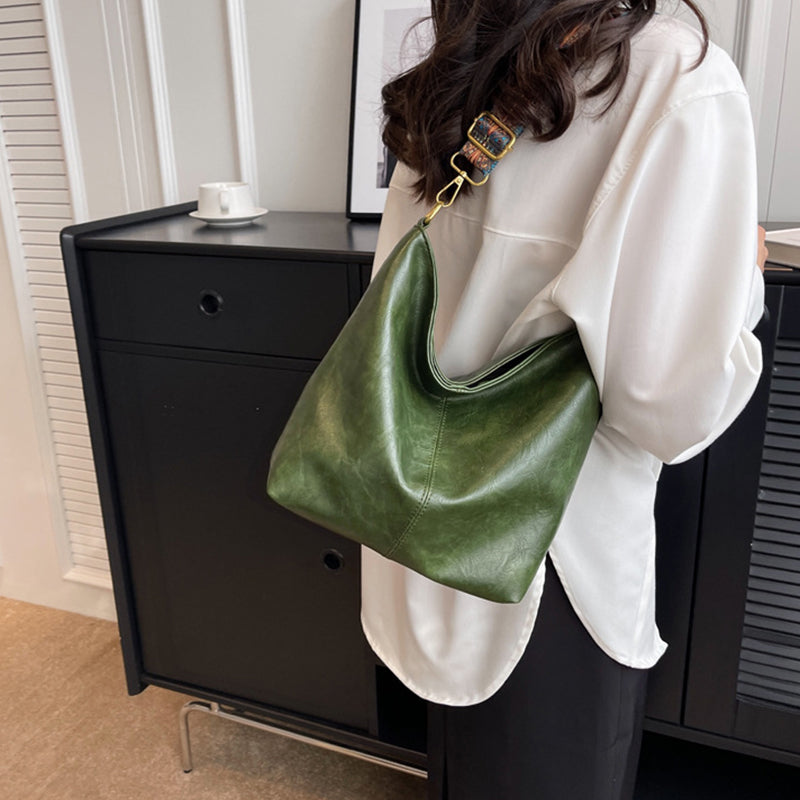 Retro Bucket Messenger Bag with Wide Shoulder Strap in 4 Colors