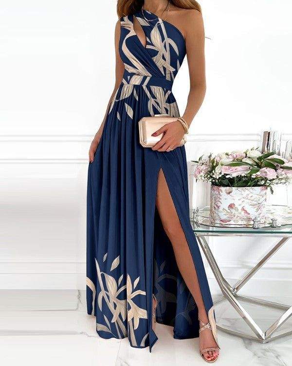 One-Shoulder Maxi Dress with Leg Slit
