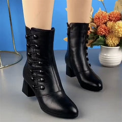 Black Square Heel Mid-Calf Fashion Boots