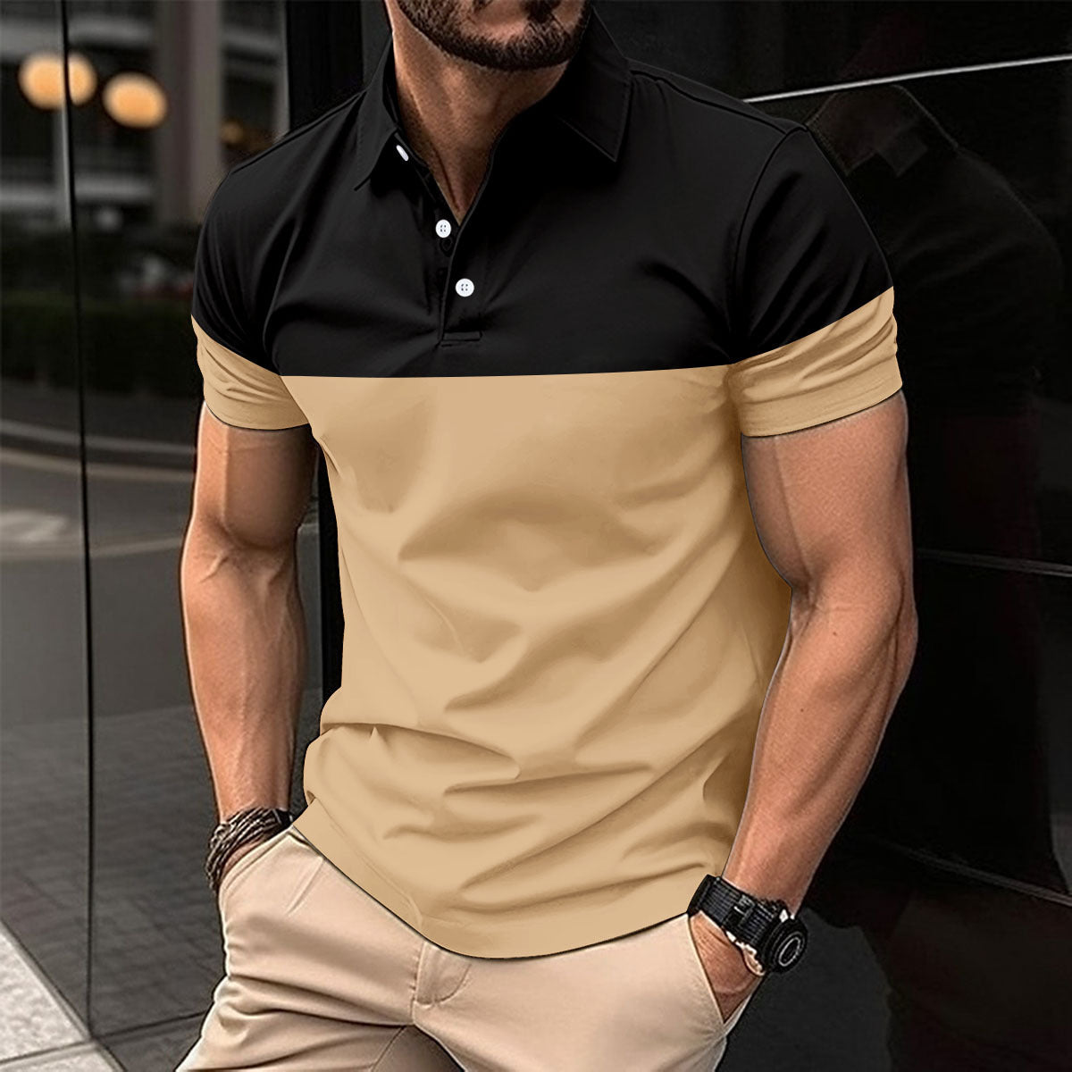 Men's Casual Colorblock Polo Shirt in 8 Colors S-XXXL