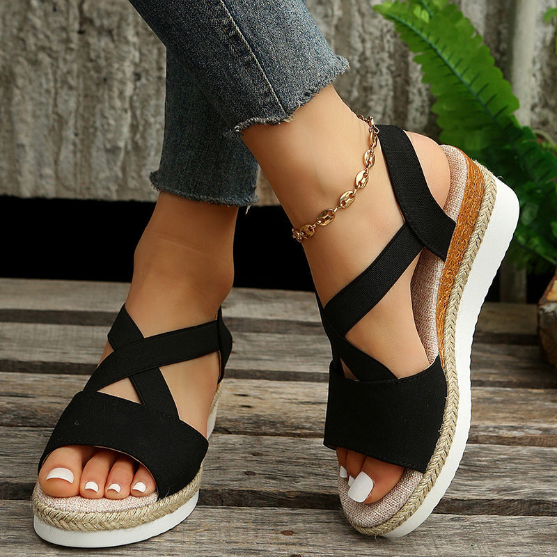 Cross-Strap Wedge Sandals in 5 Colors