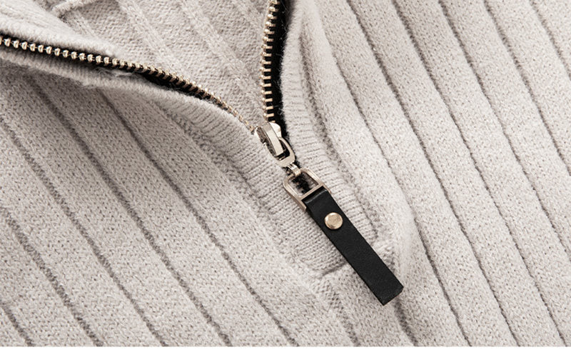 Men's Long Sleeve Half-Turtleneck Zip-Up Sweater in 5 Colors M-3XL