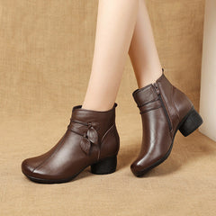 Thick Heel Plush Warm Leather Boots in 2 Colors