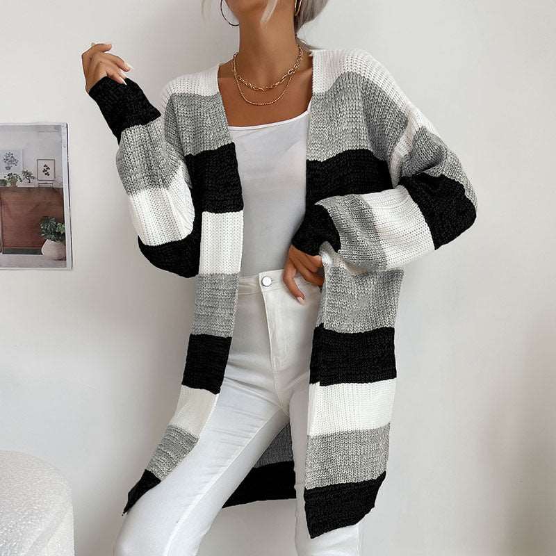 Long Sleeve Striped Knit Cardigan