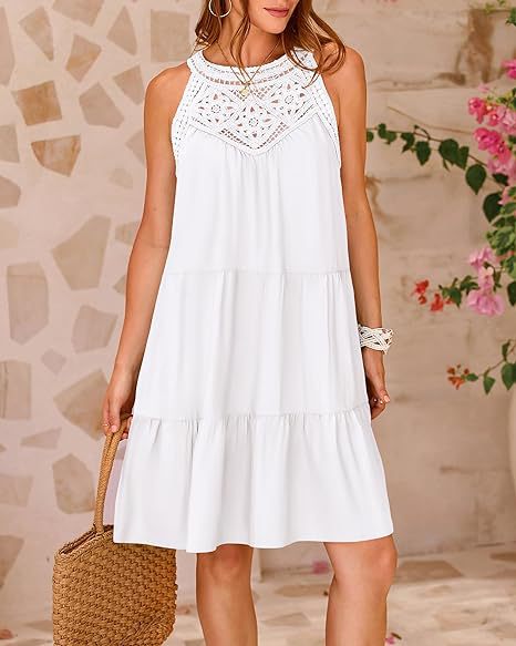 Halterneck Loose Fit Sleeveless Summer Dress with Lace in 8 Colors S-XXL