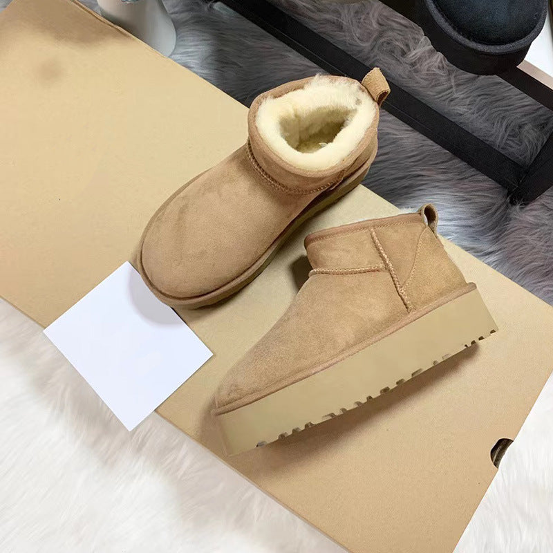 Short Ankle Height Plush Snow Boots with Thick Sole in 4 Colors
