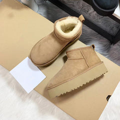 Short Ankle Height Plush Snow Boots with Thick Sole in 4 Colors