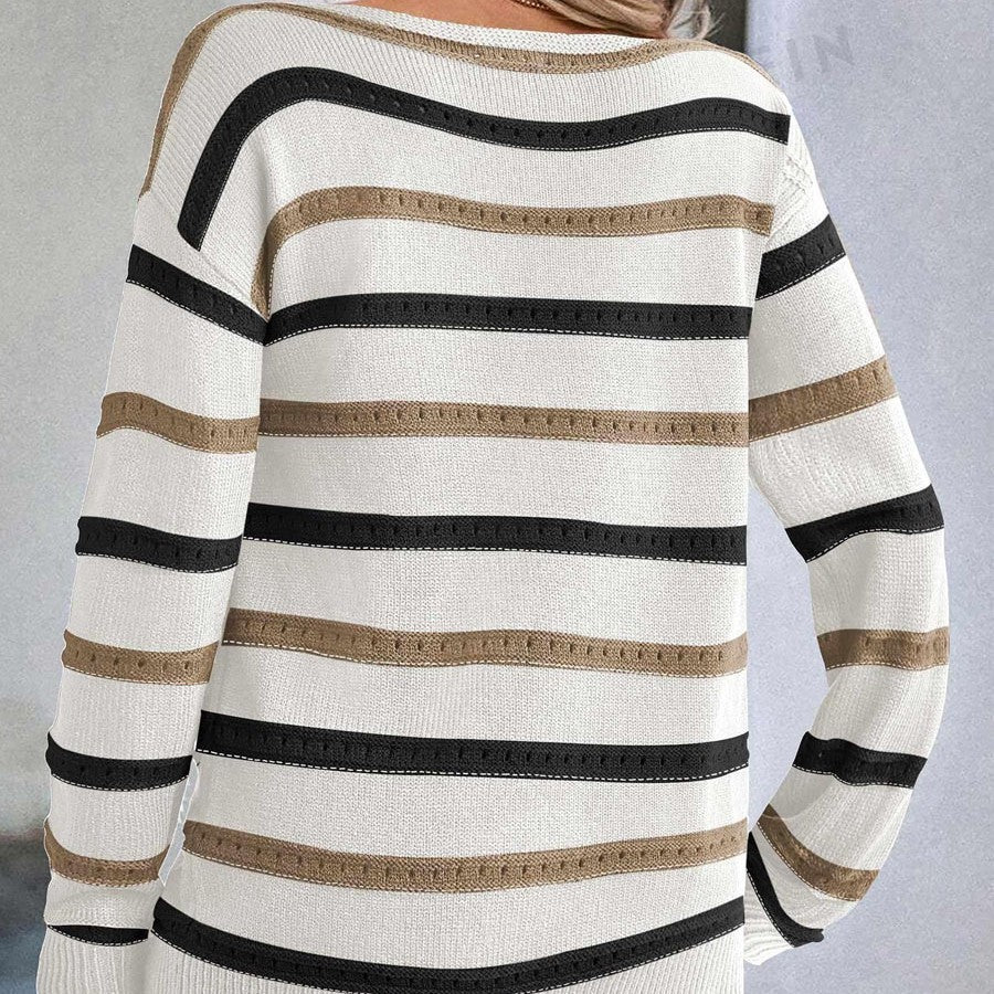 Boat Neck Knit Long Sleeve Sweater