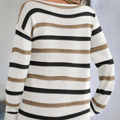 Boat Neck Knit Long Sleeve Sweater