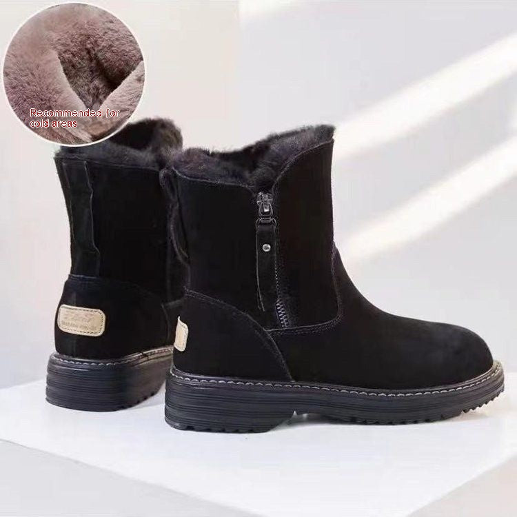 Fleece-Lined Non-Slip Leather  Snow Boots in 2 Colors