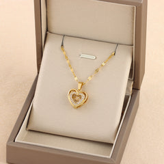 Titanium Steel Necklace with Double-Layer Heart Pendant