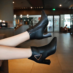 Ankle Boots with Buckle and Thick Heel