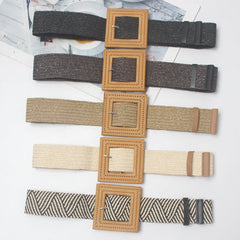 Braided Wide Belt with Square Buckle