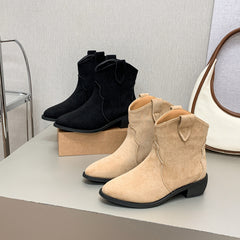 Suede Short Cowboy Boots with Pointed Toe