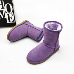 Leather Mid-Calf Flat Heel Snow Boots
