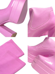 Round Toe High Heel Stretch Knit Boots