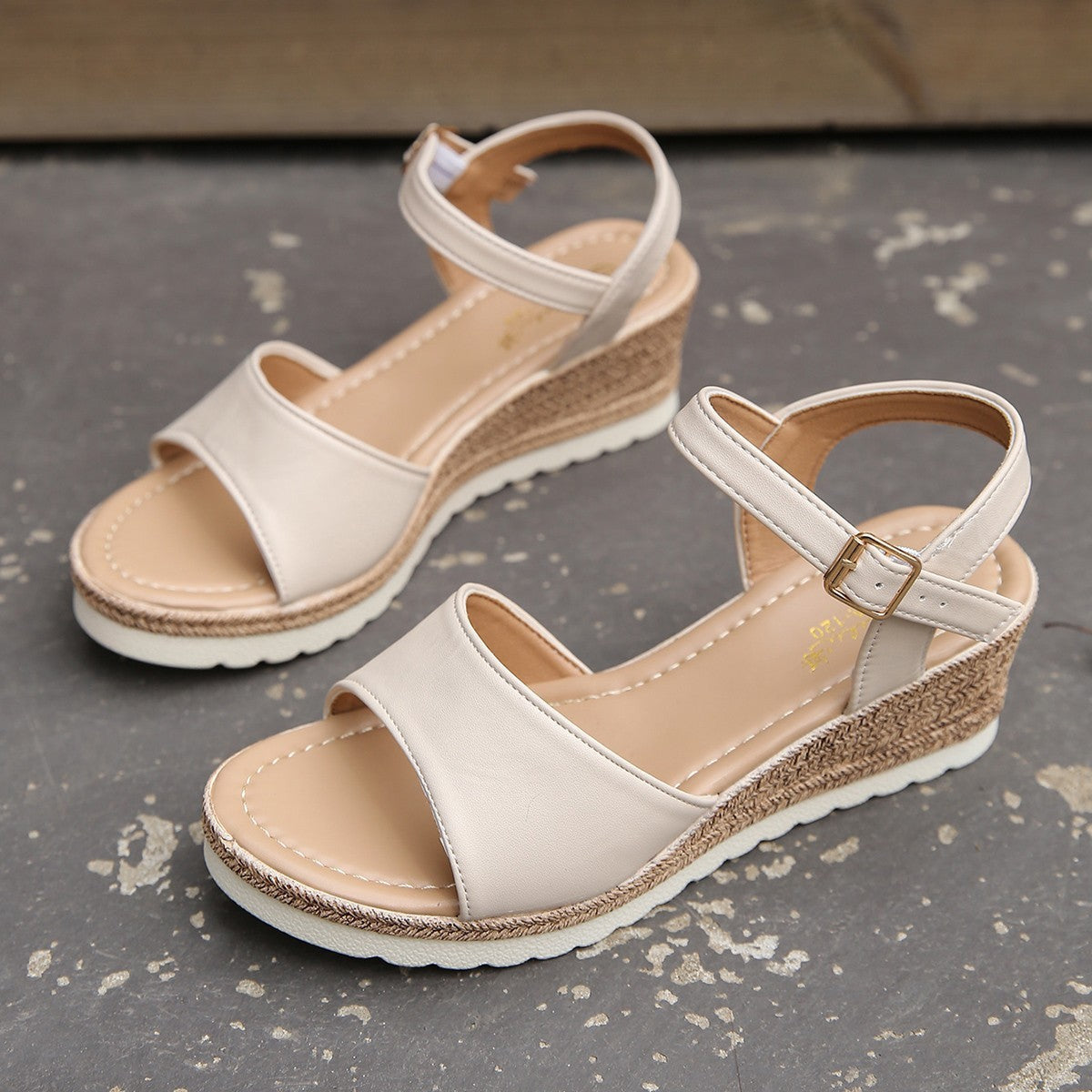 Solid Color Wedge Sandals with Ankle Strap