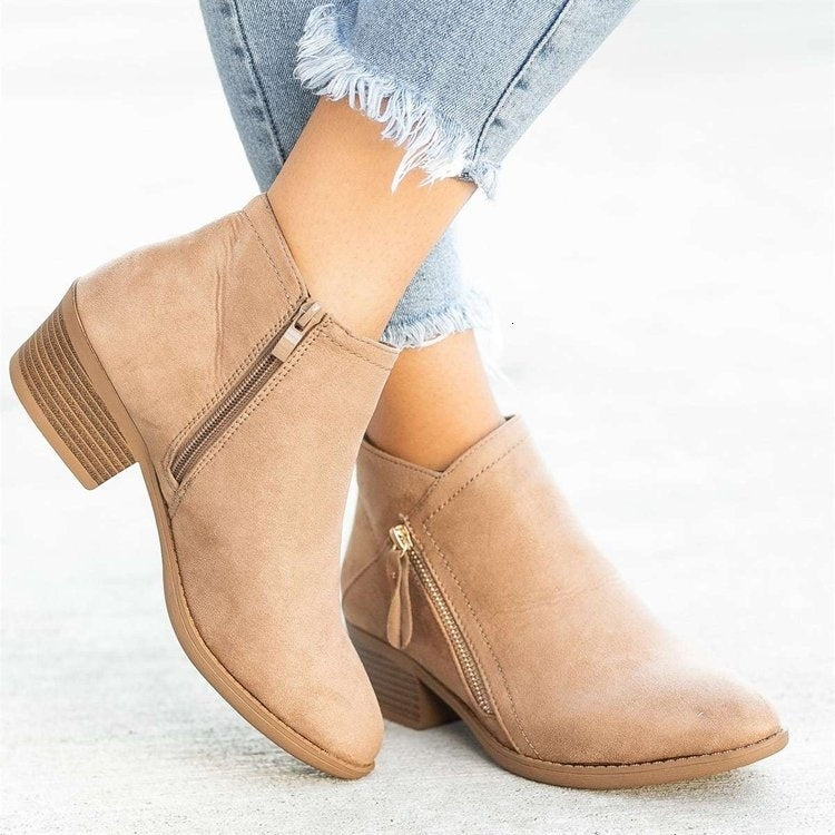 Low Heel Pointed Toe Ankle Boots
