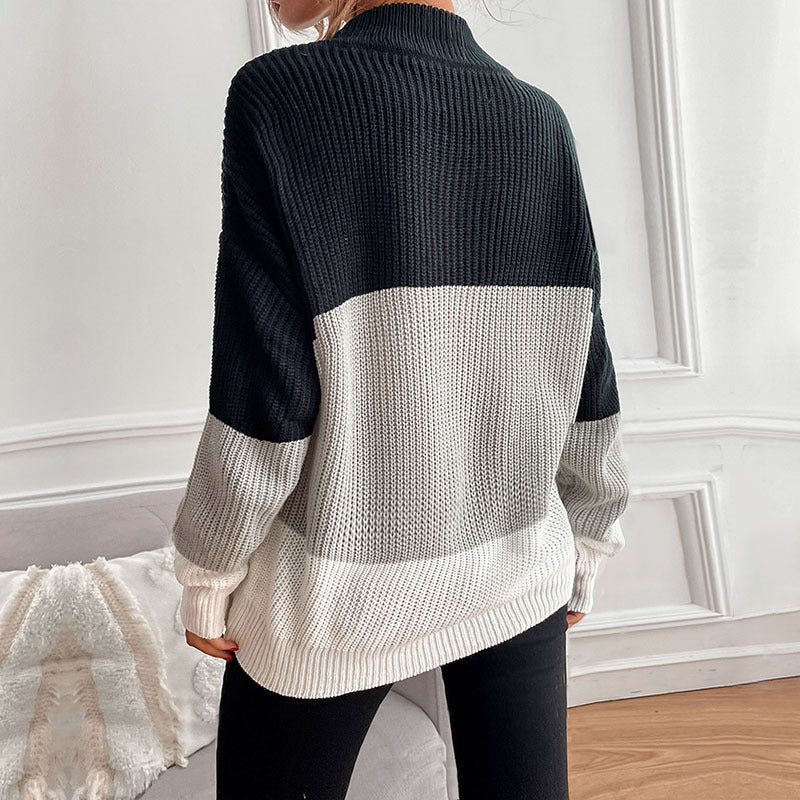 Crew Neck Knit Colorblock Sweater S-L
