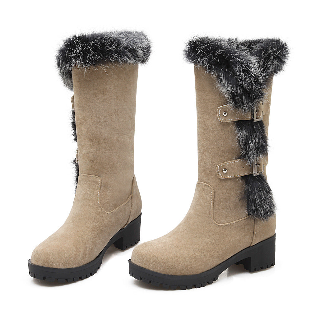Suede Low Heel Snow Boots with Fur