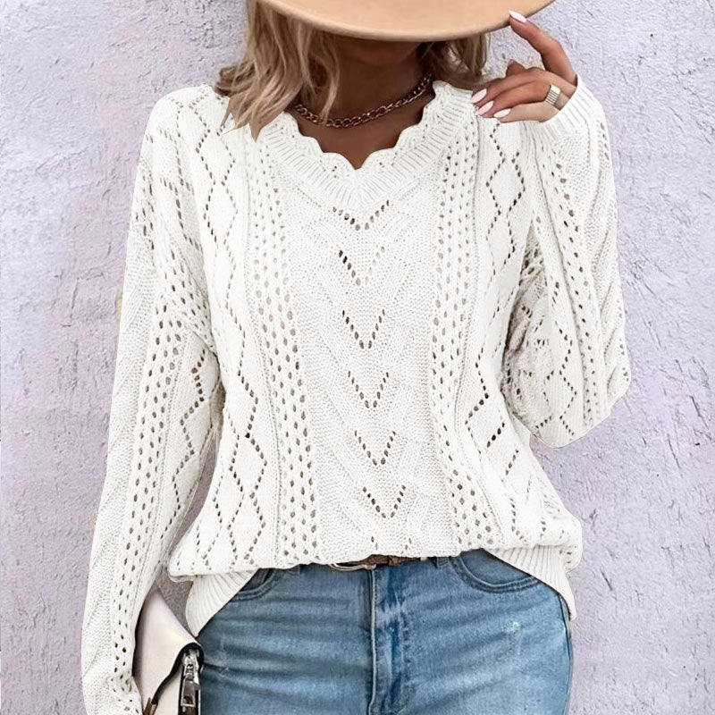 Langärmliger Strickpullover mit V-Ausschnitt in 2 Farben S-XL 