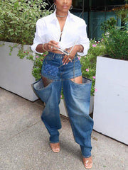 Hole Distressed Elastic Denim Jeans