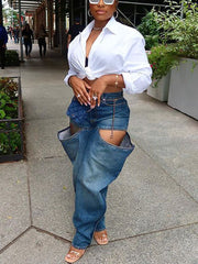 Hole Distressed Elastic Denim Jeans